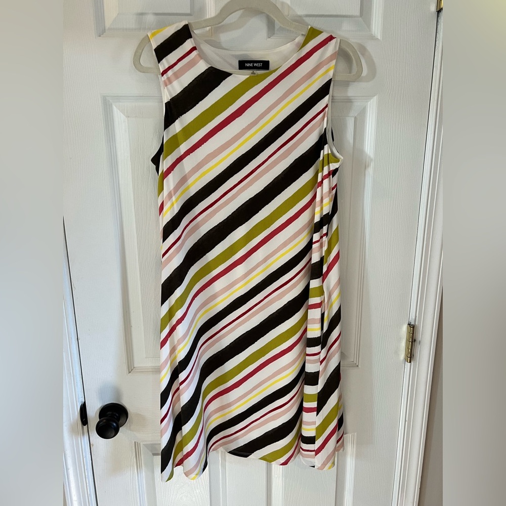 Nine West Striped Midi Dress in Green, Pink, and Brown
